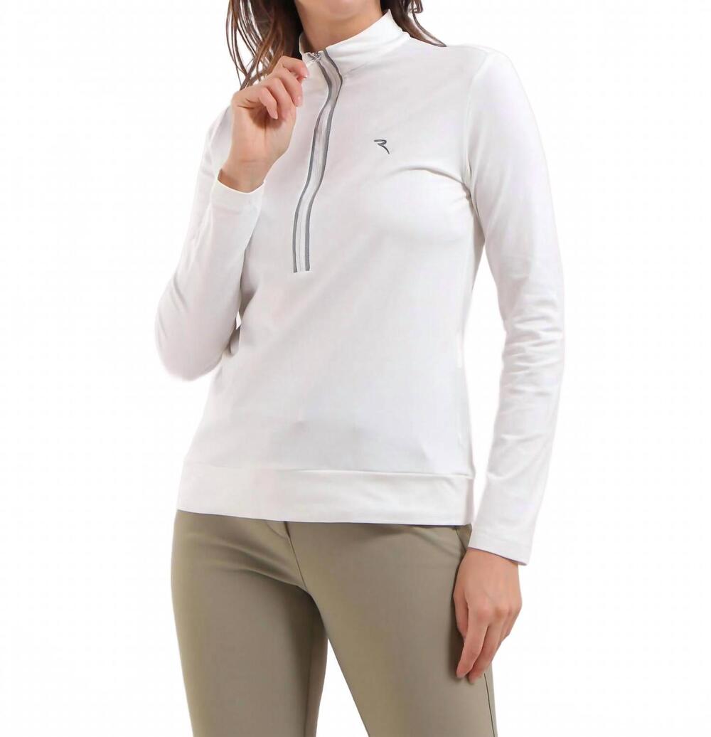 NEW CHERVÒ USA trapezista long sleeve zip mock top in frost white